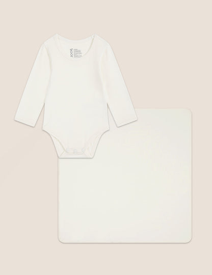Set Giftbox - Baby Long Sleeve Bodysuit & Jersey Wrap - Natural White