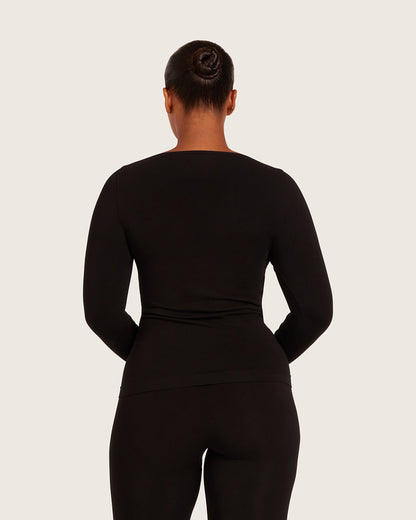 Base Layer Boatneck Long Sleeve Top - Black