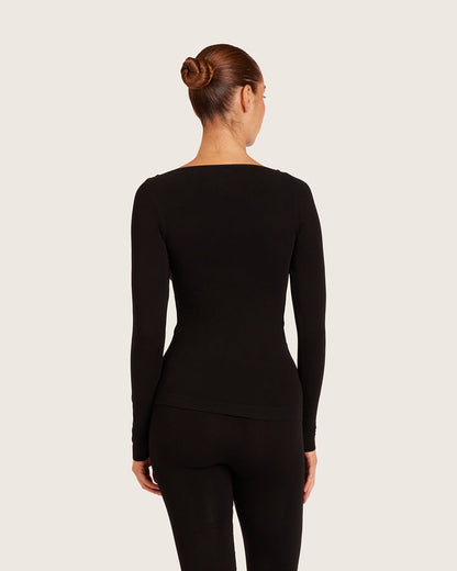 Base Layer Boatneck Long Sleeve Top - Black